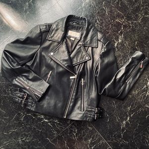 Black Michael kors leather biker moto jacket